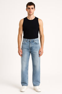 vintage wash wide-leg jeans retro blue