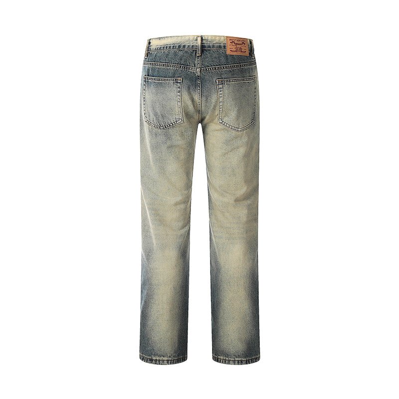 Vintage Washed Straight Leg Jeans - Faded Blue