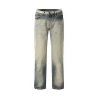 Faded blue denim jeans.