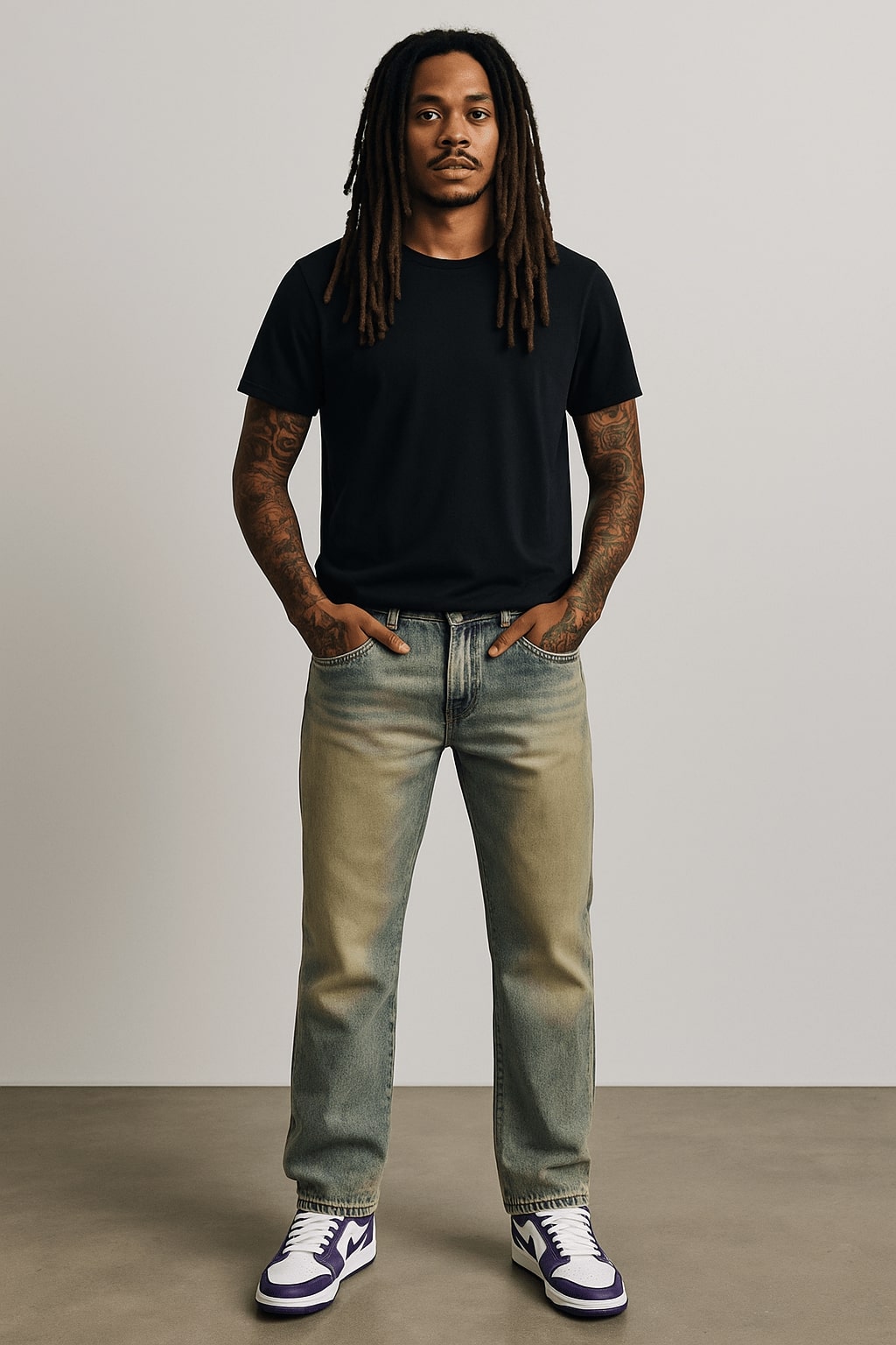 vintage washed straight-leg jeans faded-blue