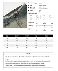 Jeans product information chart.