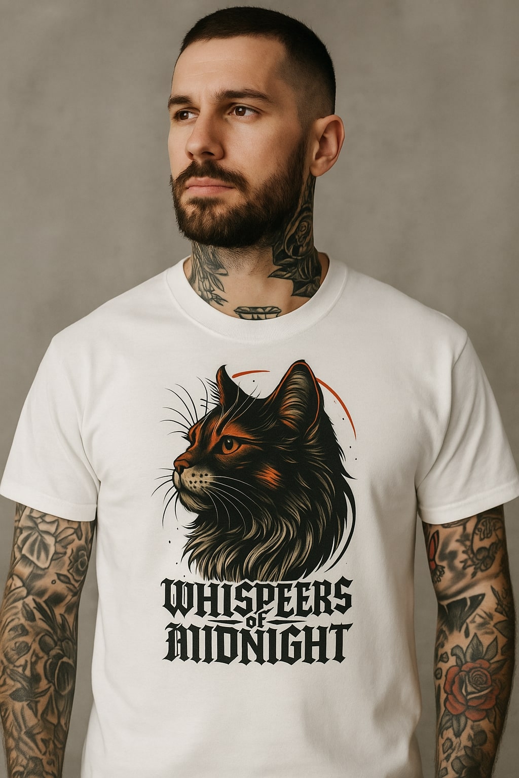 Whispers of Midnight Black Cat T-Shirt - White