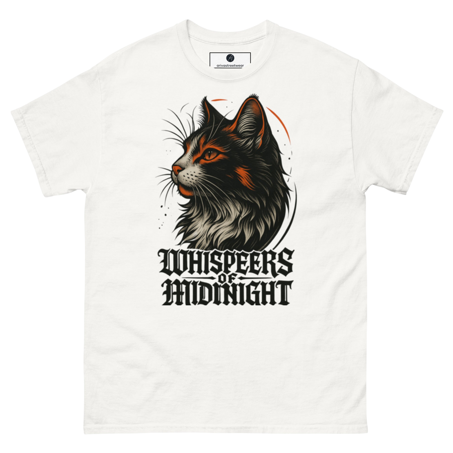 T-shirt med svart kattmotiv från Whispers of Midnight - Vit