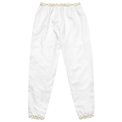 White and Gold Joggers for Men featuring a gold trim and elastic waistband design