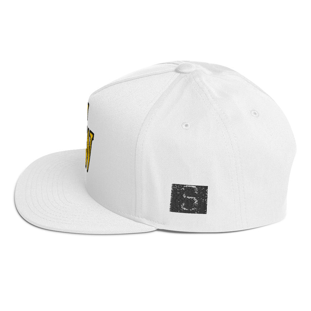 White Snapback Hat with Bold Yellow SW Embroidery