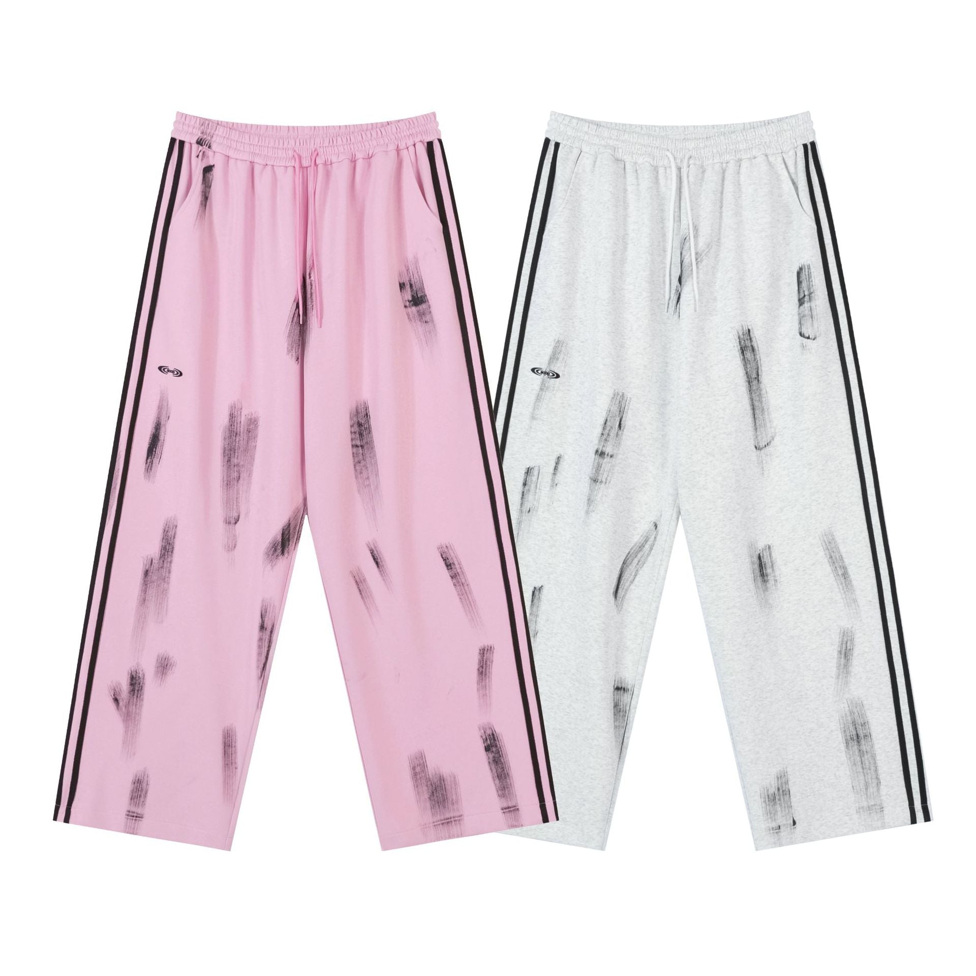 Wide-Leg Track Pants with Paint Brush Print