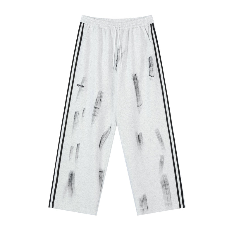 Wide-Leg Track Pants with Paint Brush Print