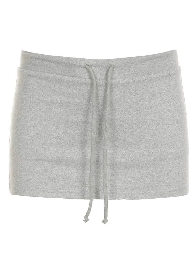 Women's Grey Drawstring Mini Skirt