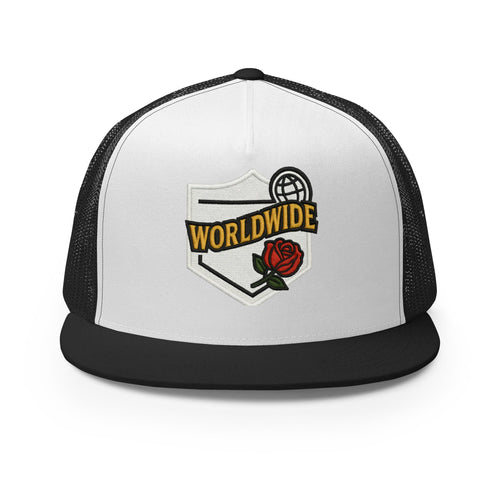 Worldwide Rose Trucker Mesh Hat - BLACK