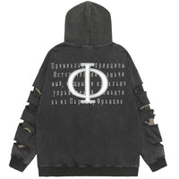Distressed gray hoodie with cut-out sleeves from XXS Oversized Streetwear Hoodie collection