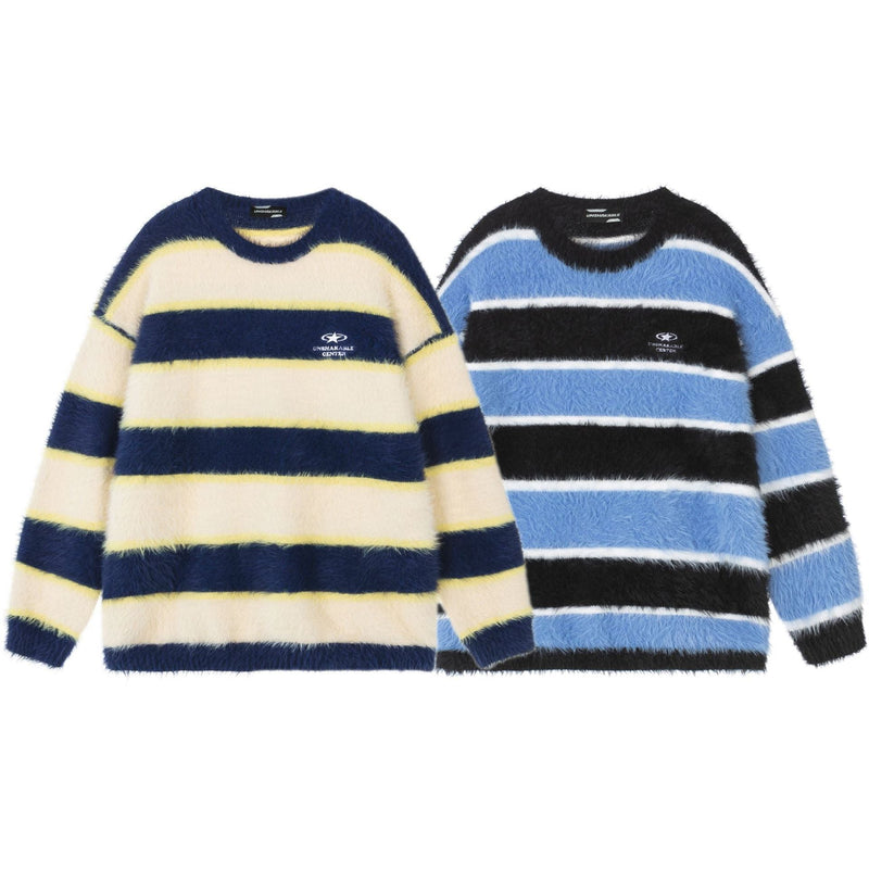 Y2K Fuzzy Striped Sweater