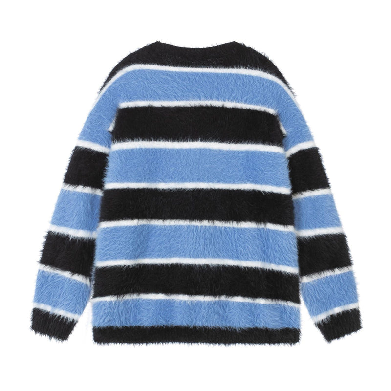 Y2K Fuzzy Striped Sweater