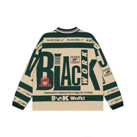 Long-sleeved Y2K Retro Rugby Shirt featuring bold graphic design in vibrant colors